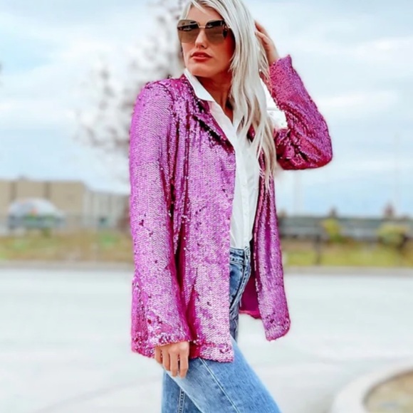 TCEC Jackets & Blazers - ❤️ NWT TCEC Showstopper Pink Sequin blazer Jacket size medium Valentine’s